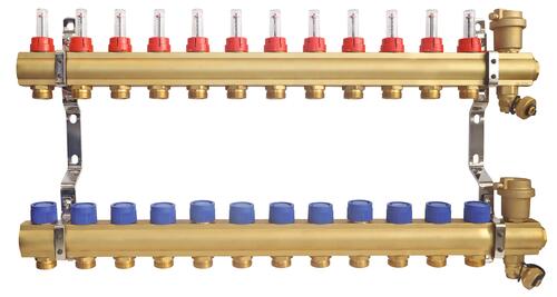 Collecteur laiton brut pre-monte plancher chauffant basse temperature - entrées F26/34 - 12 départs 3/4EK
